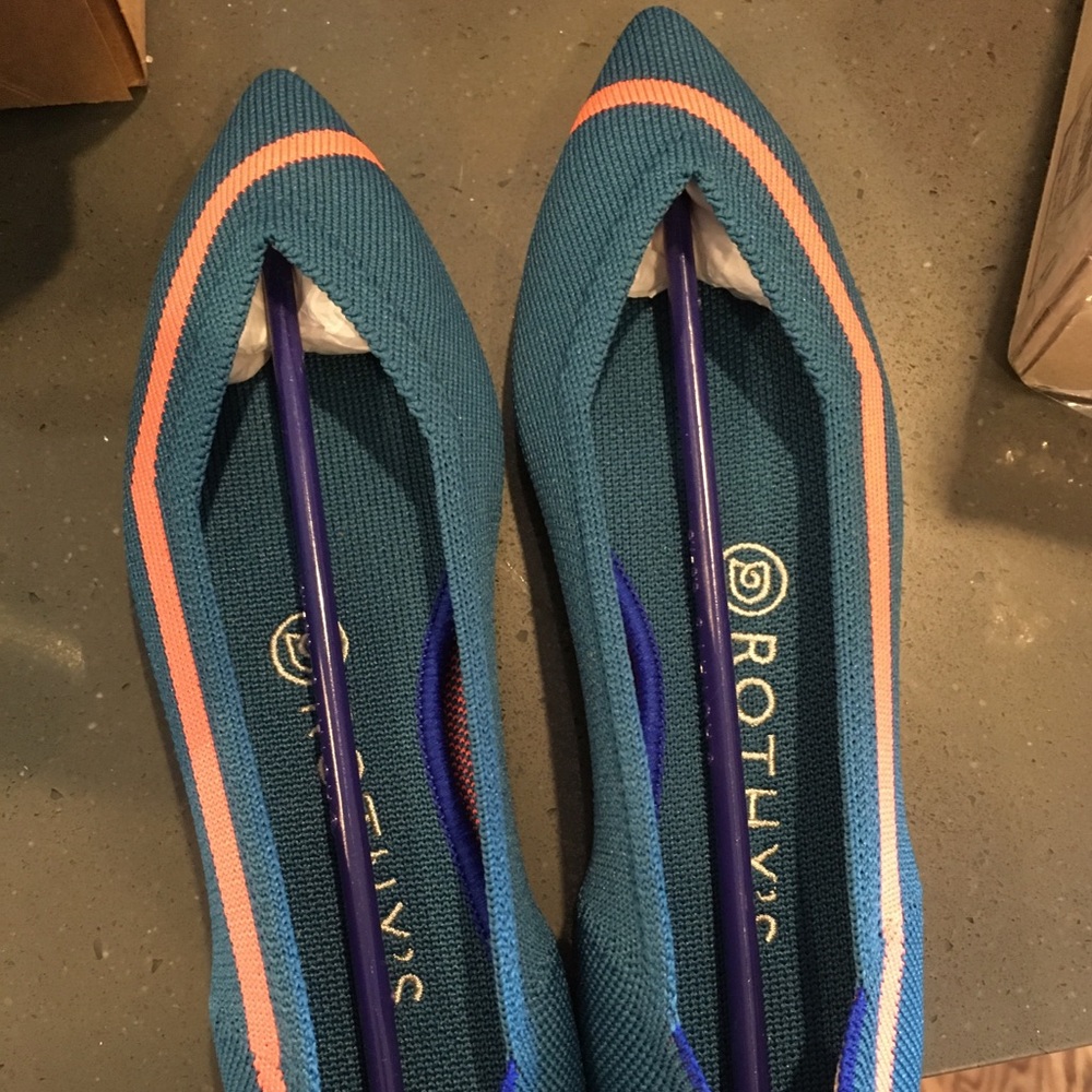 Teal and neon stripe rothy’s size 6.5 points